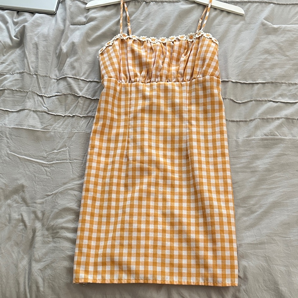 Forever 21 Dark Yellow and White Checkered Mini Dress